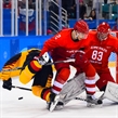 GANGNEUNG, SOUTH KOREA - FEBRUARY 25: Olympic Athletes from Russia's Artyom Zub #2 collides with Germany's Patrick Reimer #37 in front of Vasili Koshechkin #83 during gold medal round action at the PyeongChang 2018 Olympic Winter Games. (Photo by Andrea Cardin/HHOF-IIHF Images)

